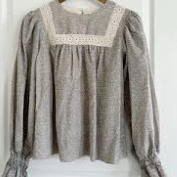 Moodie Ditsy Floral Long Sleeve Blouse M Keyhole Back Boho Hippie Peasant - Picture 1 of 12